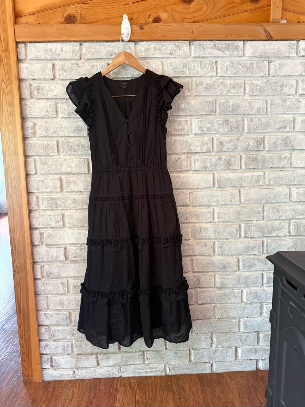 J. Crew Black Ruffle-Tier Maxi Dress